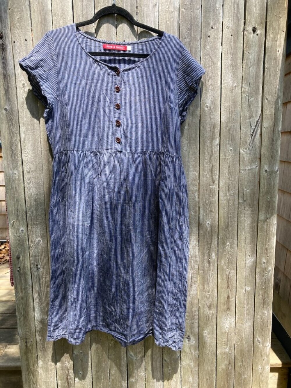 Pyne & Smith Indigo Stripe Linen Midi Dress Size L